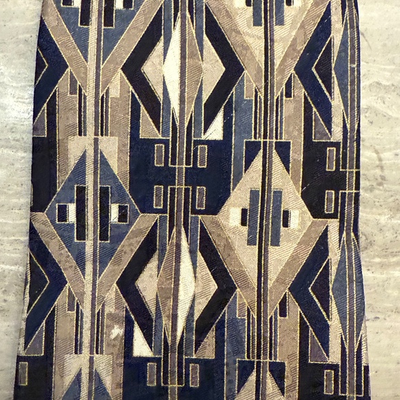 Zylos George Machado 100% Silk Tie Print Abstract Tan and Black Extra Long 63" - Picture 5 of 12